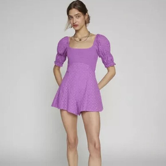 NWT UO Kimchi Blue Ivy Eyelet Purple Lace Romper - Picture 6 of 6